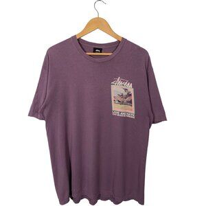 Stussy "Love and Hate" Short Sleeve Graphic Crew Tee Lavender men's size Large